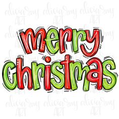 merry christmas lettering with green and red letters