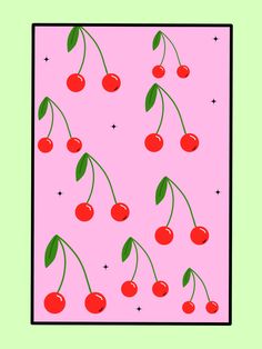 an image of cherries on a pink background