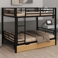 the bunk bed is made up and ready to be used as a child's room