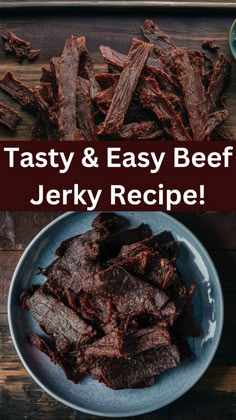 the recipe for tasty and easy beef is shown on a plate next to it