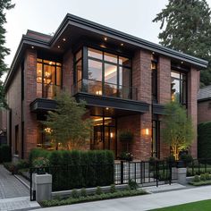 a large brick house with lots of windows