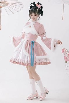 White/Pink Ruffle Cardigan Chinese Style Princess Sweet Lolita Jsk Dress – LolitaInside Cloth Reference, Jsk Dress, Japanese Fashion Harajuku, Harajuku Dress, Clothing Projects, Ruffle Cardigan, Japanese Makeup, Dream Outfits, Cardigan Style