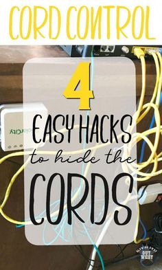 the words 4 easy hacks to hide cords in an electrical box with text overlay that reads, 4 easy hacks to hide cords