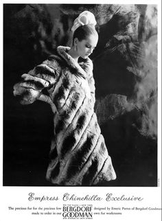 Agneta Frieberg in Empress Chinchilla coat by Emeric partos of Bergdorf Goodman, photo by Neal Barr, Harper's Bazaar, December 1965 1965 Fashion, 1969 Fashion, Somewhere In Time, Vintage Everyday, Bad Memories