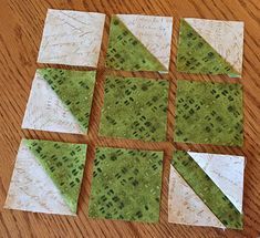 the green squares have been cut into triangles