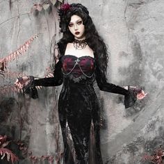 Gothic Crimson Halloween Lace Slim Velvet Fishtail Dress - cosfun Velvet Mermaid Dress, Long Mermaid Dress, Patchwork Fashion, Punk Dress, Alt Outfits, Elegant Gothic, Dresses Aesthetic, Fishtail Dress, Women's Evening Dresses