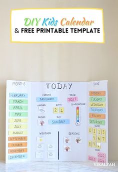 a calendar with the words diy kids calendar and free printable template