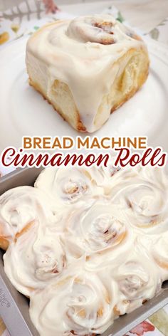 a pan filled with cinnamon rolls covered in icing