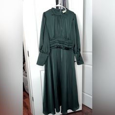 Yasmeena Pleated Waist Satin Maxi Dress - Emerald Xxl, 58 Length Worn Once For An Hour, Purchased For $135 Veiled Collection, Satin Maxi, Satin Maxi Dress, Dress Collection, Veil, Emerald, Maxi Dress, Satin, Womens Dresses