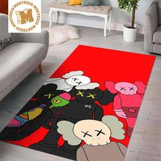 a rug with cartoon characters on it in a living room