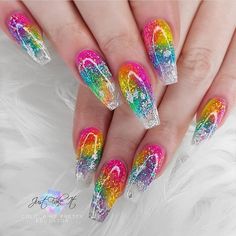 Sparkly Acrylic Nails, Stylish Nails Designs, Pretty Nail Art Designs, Rainbow Nails, Coffin Nails Designs