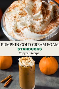 pumpkin cold cream foam in a glass with whipped cream on top