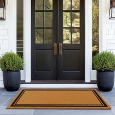 two planters on the front door of a house