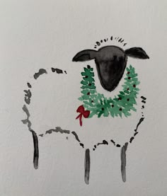 a drawing of a sheep with a wreath on its back