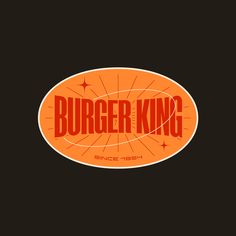 the burger king logo on an orange and black background