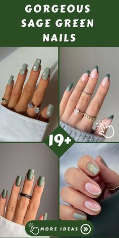 Sage Green Nail Ideas, Sage Green Nail, Sage Green Nails, Green Nail Ideas, Sophisticated Manicure, Green Polish, Green Nail Polish