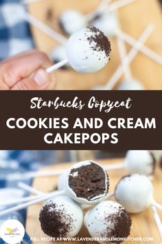 chocolate cake pops with white frosting and sprinkles on top