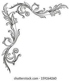 an ornate design with swirls and leaves on white background, suitable for use as a frame