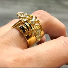 This Ring Is So Gorgeous On, Very Shiny With Lots Of Details On The Little Bee. Brand New, No Tags, Really A Stunning Ring. I Hope You Can See It In The Close-Ups That There Are Rhinestones On The Wings And Head. Almost 3/4” High, Size 6. I Would Treat It Like A 5 1/2, Because When A Ring Is Taller Like This, It Naturally Is A Little Bit Harder To Wear Tight. Hunger Games Districts, Hunger Games Aesthetic, Queen Rings, Games Aesthetic, Bee Ring, Costume Rings, Bee Mine, Gold Statement Ring, Gold Bee