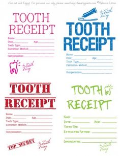 two tooth receipt cards with different designs on them