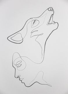 a drawing of a wolf's head with its mouth open and the nose partially closed