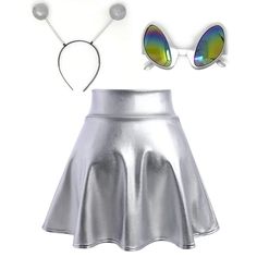 PRICES MAY VARY. 1.【PACKAGE INCLUDES】One set includes 1 pcs Silver Martian Headband and 1 pcs Silver Alien Sunglasses and 1 pcs skirt. You will have two head accessories in one set. The headband and sunglasses are one size fit for Teens, Adults, Women, Men. 2.【APPLICATION】Suitable for Valentine's Day or Halloween Chirstmas New Year Gap or Daily Alien Themed Party: the alien martian head bopper and Valentine skirt are suitable for Valentine's Day, you can use them to participate in the Valentine/ Adult Alien Costume, Headband And Glasses, Space Alien Costume, Alien Costume Women, Alien Sunglasses, Holographic Skirt, Valentine Halloween, Alien Headband, Shiny Skirts