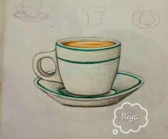 a drawing of a coffee cup on a saucer