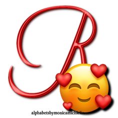 an emoticive smiley face with hearts on it and the letter q in the background