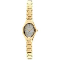 Elgin Adult Woman's Analog Watch in Gold with Oval Dial - EG9759. Dress yourself with style and class, by adding the Elgin woman's watch to your collection of fine jewelry and accessories. This elegant watch dresses up casual outfits and completes a formal attire for plenty of special occasions. The watch runs on analog quartz and one alkaline battery that comes included in the set and is built to last for everyday wear. This woman's watch is an excellent gift idea for graduations, milestones and many other special occasions. Built to be durable and classy, this watch is a tasteful addition to almost any upscale casual or black tie affair wardrobe. Look your best and have the jewelry to complement your sense of elegant style. Features: Analog Watch, Power Source: Battery, Watch Movement: Q Small Dainty Gold Watch, Must Have Watches Women, Oval Watch, Outfit Pieces, Elegant Watch, Coach Watch, Vintage Jewlery, Gold Watches Women