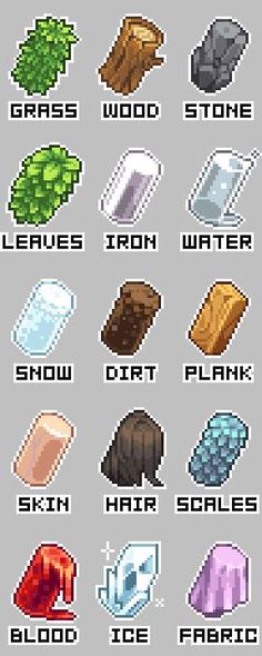 an old school computer game showing the different types of stones and rocks in pixel art