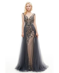 Buy A Line Long Grey Tulle Prom Dress With Beading at affordable price online. Free shipping and pro custom service since 2009. Halloween Skirt, Backless Maxi Dress, Grey Maxi Dress, Backless Maxi Dresses, Crop Top Blouse, Halloween Dress, Cutout Dress, Dress Suits, Cardigan Tops