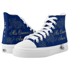 Quinceanera Sneakers, Blue Gold Quinceanera, Royal Blue And Gold Quinceanera, 15 Party Ideas Quinceanera, Quince Shoes, Blue Quinceanera Theme, Royal Blue Quince, Quinceanera Shoes, Royal Blue Quinceanera