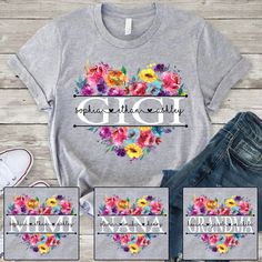 Bright Watercolor Floral Gigi And Grandkis CTH01 T-ShirtGreat as Birthday gifts or Holiday presents. This adorable item can be designed upon anyone's wish with any title.Please enter:1. Nickname. ie. Grandma, Nana, Mimi, ...etc.2. Kids' Names wanted on the shirt (Names separated by commas)All items are made to order.* Please be aware that the physical product's colors may differ slightly from the mockup. Brand: Gildan Classic unisex cut makes this easy to fit the body. Material: Heavyweight fabr Grandma Shirt Ideas Grandchildren Names, Grandma Shirt Ideas, Gigi Fashion, Blankets Diy, Shirt Names, Gigi Shirts, Bright Watercolor, Grandma Quotes, Holiday Presents