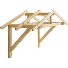 a wooden frame for a bed with two legs on the bottom and one leg up