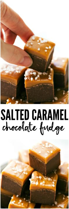 salted caramel chocolate fudge is an easy dessert that's ready to be eaten