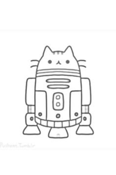 a black and white drawing of a robot cat