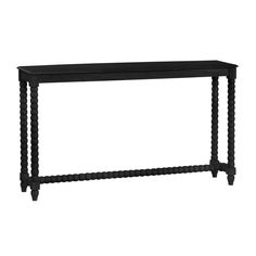 a black console table sitting on top of a white floor