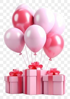 pink gift boxes and balloons on a transparent background