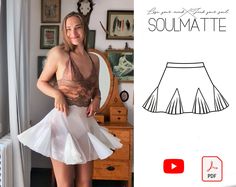 PDF woman skirt pattern,  Short skirt pattern for beginners with video tutorial. Bell shape chiffon skirt for dancers Layered Skirt Tutorial, Chiffon Skirt Pattern, Flowy Skirt Pattern, Short Skirt Pattern, Rave Diy, Sew Wardrobe, Skirt Sewing Pattern Free, Sewing Patterns Skirt, Gothic Fashion Women