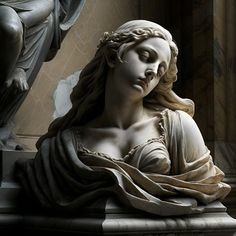 The picture shows a woman a beautiful woman with no lower body, head turned to the left, made of marble with very beautiful folds Ancient Roman Statues Women, Classical Statues Women, Female Statue Aesthetic, Classical Sculpture Woman Statues, Roman Woman Statue, Female Statue Tattoo, Roman Statue Woman, Greek Women Statues, Greek Statues Women