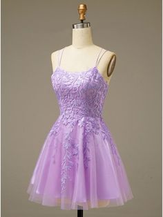 Adorable lilac short homecoming dress features with spaghetti straps, lace appliques and lace up back.
Product Details:

SKU: HD1008

Tulle material
Full Length
Size: US 2- 26W. Check our Size Chart to get your correct size. 
Free custom size service is available. Email your exact measurements once order is placed. 
Fully lined&Built with bra
Time: 10-15 buiness days. 

Feel free to contact our customer service: contact@modsele.com if you have any questions. Lilac Homecoming Dress, Vestido Color Lila, Online Wedding Dress Shopping, Mini Homecoming Dress, Dama Dresses, Mini Homecoming Dresses, Semi Formal Dresses, Cocktail Gowns, Short Homecoming Dress