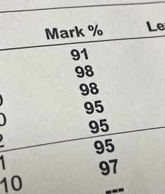 an image of a table that has numbers on it and the words mark are written in black