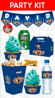 paw patrol party kit with cupcakes and decorations