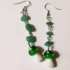 This Is A Pair Of Glass Green Mushroom Earings. All Items Are Negotiable So Please Feel Free To Make An Offer Or Add To A Bundle For A Customized Discount. Mushroom Bead Earrings, Mushroom Earings, Geometric Jewelry Earrings, Gold Whale, Green Mushroom, Wedding Hoop, Gold Bead Earrings, Mushroom Jewelry, Tory Burch Earrings