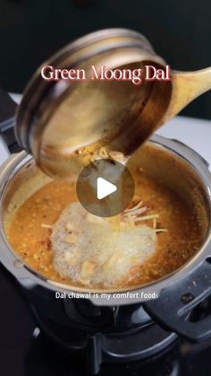 the video shows how to make green moong dali in an electric pressure cooker