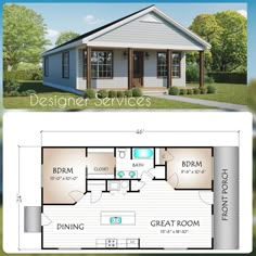 the floor plan for a small house with two bedroom and an attached bathroom, is shown