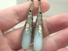 Pale blue sea glass earrings victorian style jewelry | Etsy Victorian Style Jewelry, Bijoux Art Deco, Extra Long Earrings, Grandmother Jewelry, Sea Glass Earrings, Jewelry Antique, Jewelry Tags, Popular Jewelry