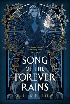 the cover to song of the forever rains by j mellow, with an illustration of a woman holding a dove