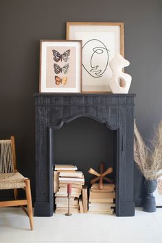 Wooden Mantle - Black By Kalalou | Console Tables | Modishstore Wooden Mantle, Faux Candles, Wood Mantle, Wood Mantels, Faux Fireplace, Antique Farmhouse, Wall Decor Set, Fireplace Mantle, Wood Wall Decor