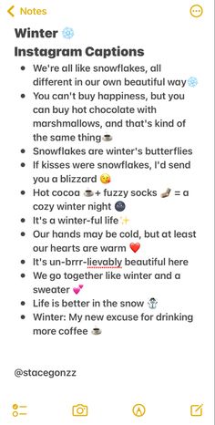 a text message with the words winter instagramn captions